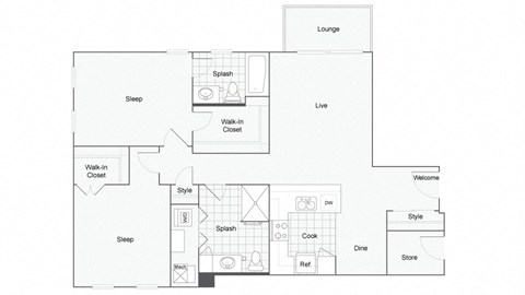 2 bedroom 2 bathroom Floor plan H at 1910 on Water, Milwaukee, WI
